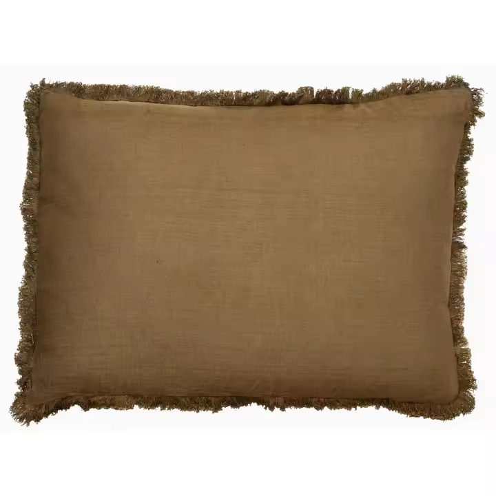 Cojin decorativo color Dry Green de lino con flecos y cierre invisible 70 x 50 cm de la marca Origen - 1