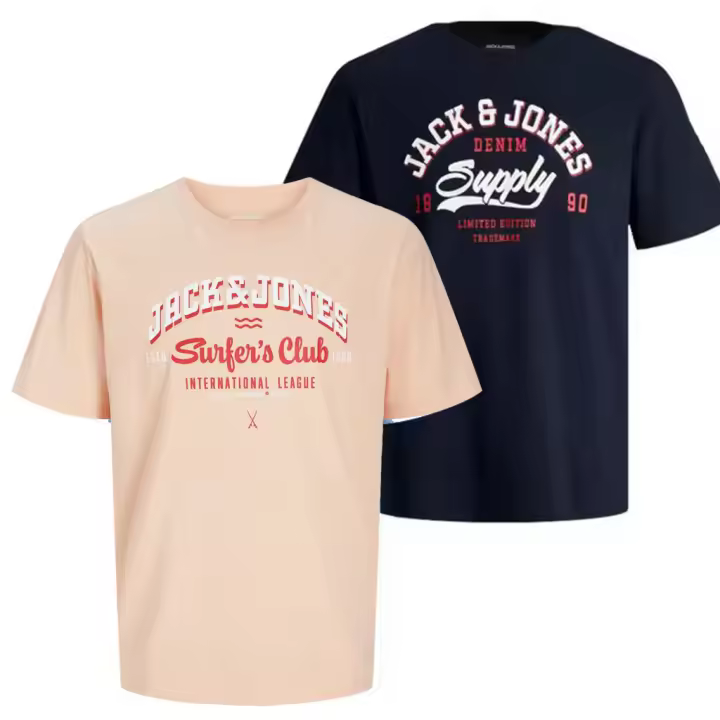 Jack & Jones Hombre Pack 2 Camisetas De Manga Corta Serie JJELOGO Estampado Moda Casual Informal Muy Suave Primavera Verano - 1