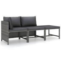 vidaXL Set de muebles de jardín 3 pzas y cojines ratán sintético gris - details 1