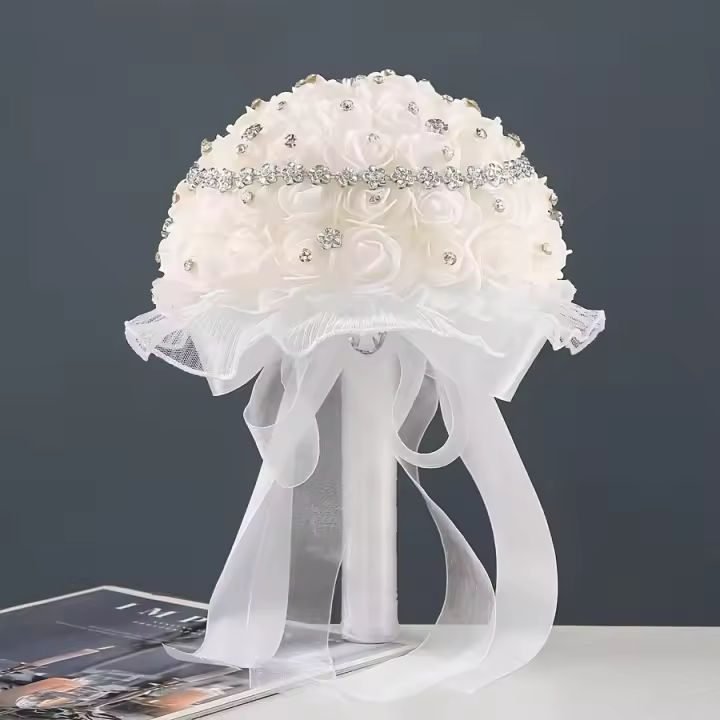 Bouquet De Novia Artificial Romance Giratorio Alrededor De Flores Tamaño 1 Pieza Material Poliéster Estilo Cuento De Fadas Para Novio Y Novia - 1