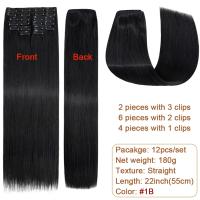Extensiones De Cabello Sintético Recto BENEHAIR 180g 12PCS 22" Para Mujer Resistente Al Calor Pieza Completa Extensiones De Cabello Con Clip - details 7