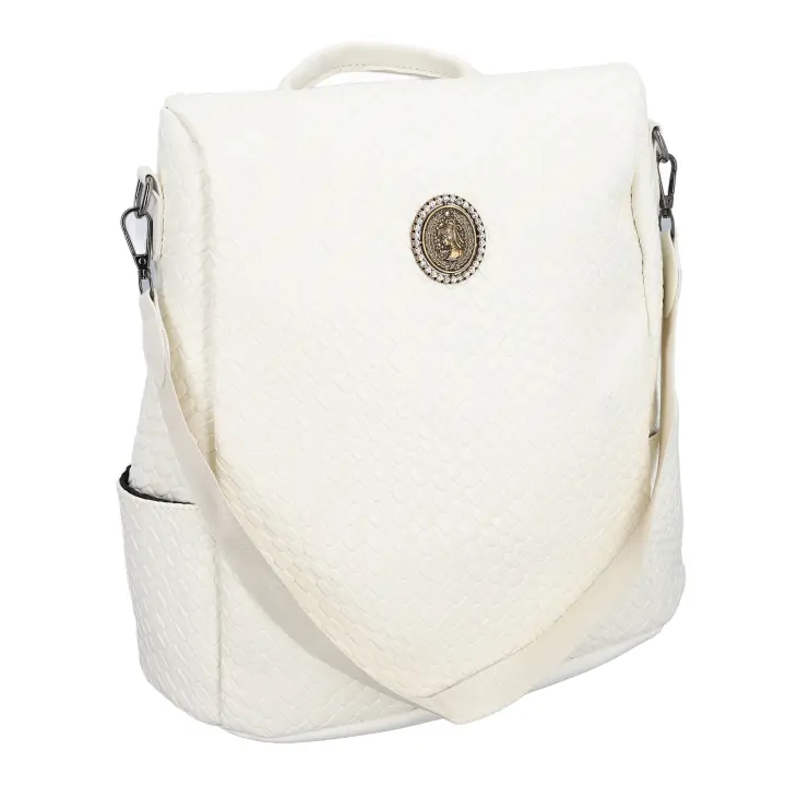 Bolso de la mochila del cuero de la PU para las mujeres bolso multiusos de la moda bolsos de hombro de las señoras para el viaje blanco W - 1