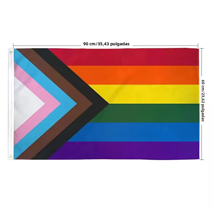 Bandera Arcoíris De Prides Progresiva 90X150cm Bandera De Amor Lesbianismo Igualdad En Lona Resistente Al Desvanecimiento Por Luz UV Con Cabezal Y Costuras Doble Tejido Para Pared Y Palo - 1