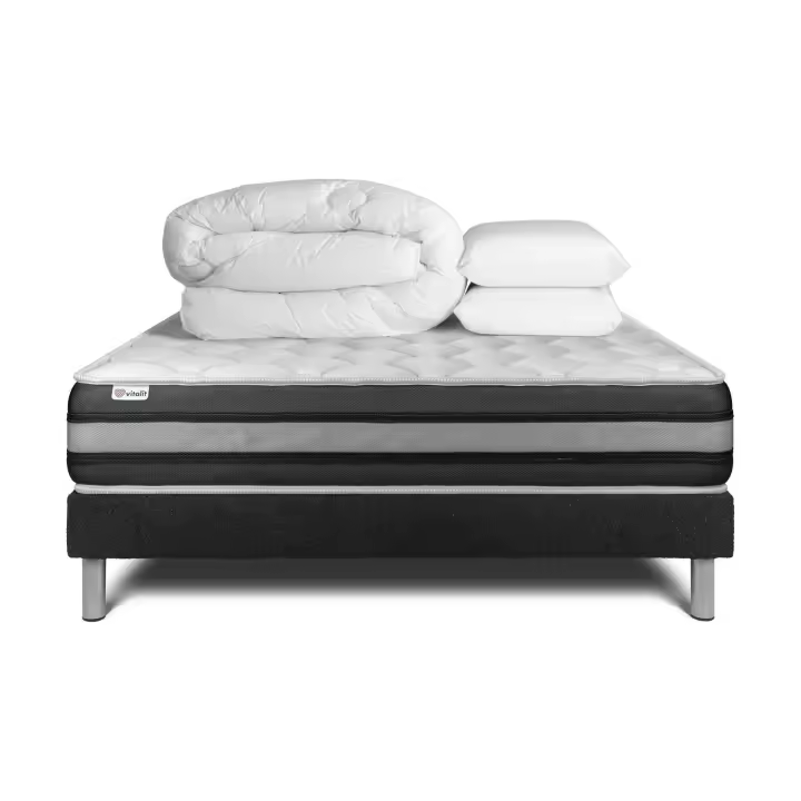 Pack cama completa - Colchón 200x200cm + Somier con láminas (kit) + 2 almohadas + Edredón - Vitalspring Zen - 1