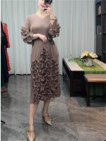 Vestido Elegante De Mujer 2024 Pleated Miyak Primavera Otoño V-Neck Suéter Beaded Exquisito Cinturón A-Line Midi Vintage Polyester - details 1