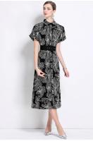Vestido De Verano Para Mujer Con Manga Corta Y Estampado Collar De Enrollado Con Cinturón A-Line Midi Casual De Poliéster - details 0