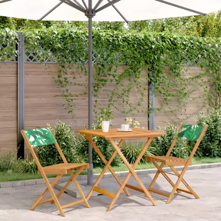 vidaXL Juego de bistro de 3 piezas tela madera maciza estampado hojas - 1