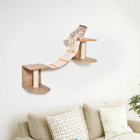 PawHut Estantes de Pared Gatos Escaleras de Tela para Gatos con Plataformas y Postes Rascadores de Sisal Centro de Actividades de Escalada 129x40x31,5 cm Marrón Claro - details 2