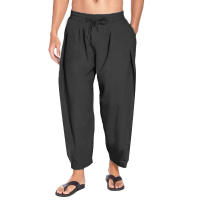 Nuevos Pantalones Harem De Lino Para Hombres Streetwear Joggers De Color Sólido Algodón Ligero Pantalones Casuales De Largo - details 1