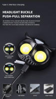 Linterna Frontal De Cabeza Recargable Tipo-C Owl Cob Rotativa 360° Luz LED Para Pesca Y Caza Impermeable Con Imán USB - details 2