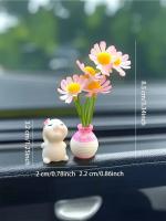 Adorno Interior Para Coche De Conejitos Y Flores Ornamentación Linda Y Sencilla Para El Ambiente Del Coche Material De Resina Peso Ligero - details 6