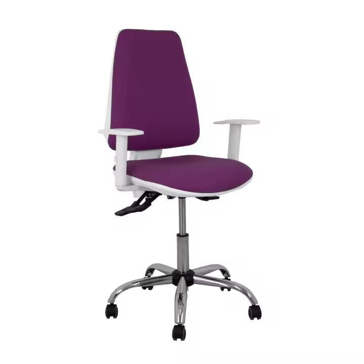 Silla Elche blanca asincro bali morado brazos regulables ruedas de parqué - 1