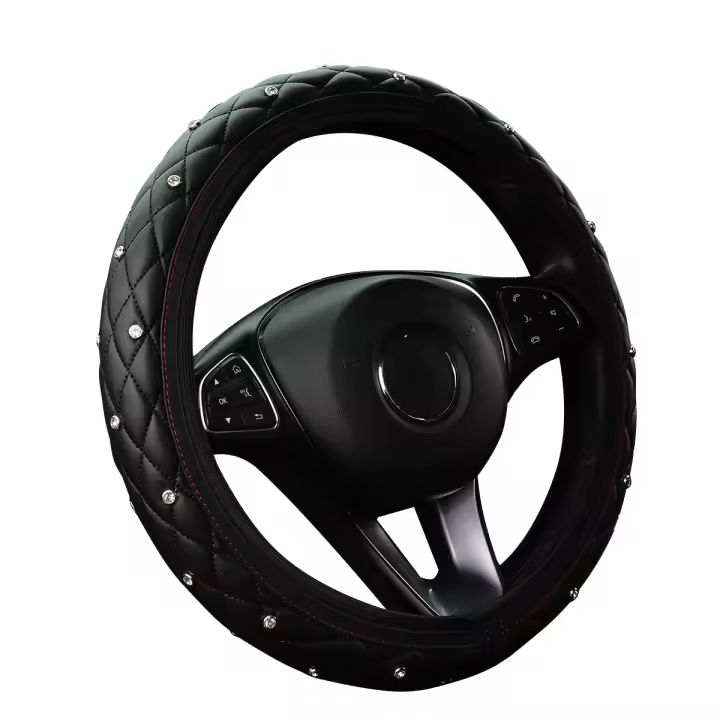 Cubierta De Volante De Coche De Cuero PU Con Diamantes Bordados Estéreo Para 14.5-15 Pulgadas Suministros Automotrices Brillantes - 1