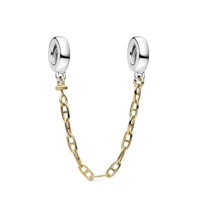 Pandora Moments 763904C00-05 - Cadena de seurad con Eslabones de Plata de Lei con aleación Chapada en oro de 14 Quilates, compatible con Colgante Moments, viene con el original embalaje de Caja de Giunte. - 1