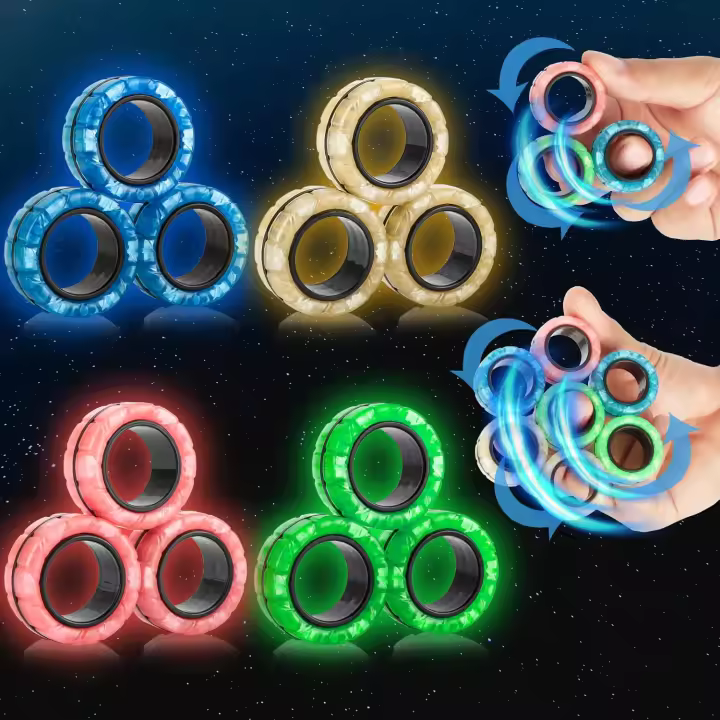 Juego De 12 Anillos Magnéticos Brillo En Oscuridad Juguete Antiestrés Para Adultos Y Niños Con Ansiedad Y ADHD Alivio De Estrés - 1