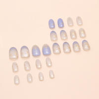 24PCS Uñas Postizas De Presión Con Diseño De Lunas Y Estrellas Glitter Francesa Uñas Cuadradas Cortas Azules Decoradas Con Adhesivo - details 3