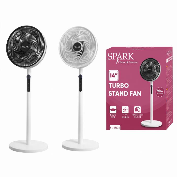 Ventilador de Pie Turbo SPARK 14" (90W) – 7 Aspas, Silencioso, Control de 3 Velocidades y Altura Ajustable (Negro /… — oferta en Miravia