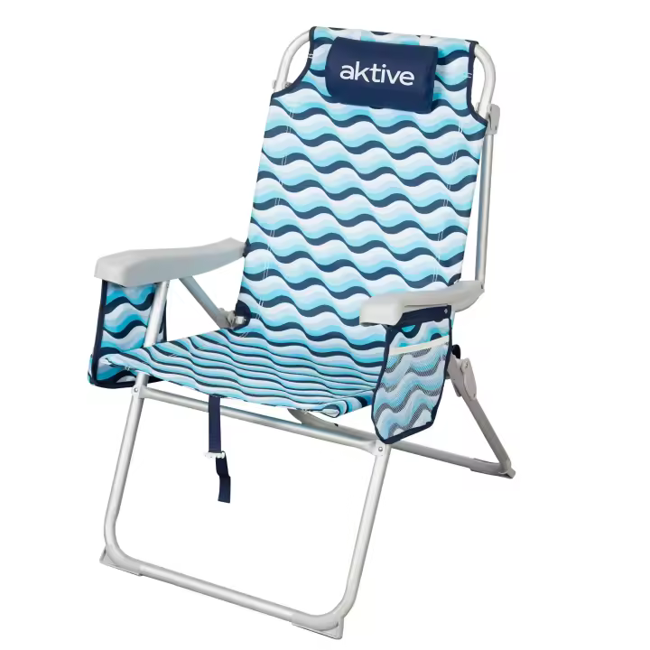 Aktive - Silla o tumbona de playa plegable, aluminio y poliéster, multiposición, asas transporte, con bolsillos y topes antivuelco, colección Aruba, sillas plegables, tumbonas - 1