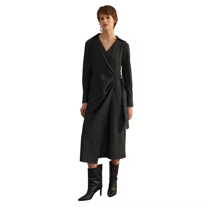 Trendyol Black Straight Cut Midi Double Breasted Closure Striped Dress Woven Dress Twoaw24El00239 - 1