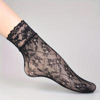 Calcetines De Encaje Y Malla Ultrafinos Para Mujer Calcetines Invisibles Con Patrón Floral De Spandex Y Nylon Calcetines De Hilo Fino Para Mujer - details 3