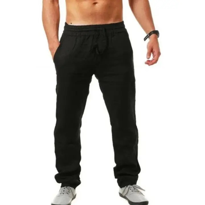 Pantalones De Lino Para Hombre Verano Transpirables Trousers De Lino Fitness Casual Color Sólido Jogging Callejero - 1