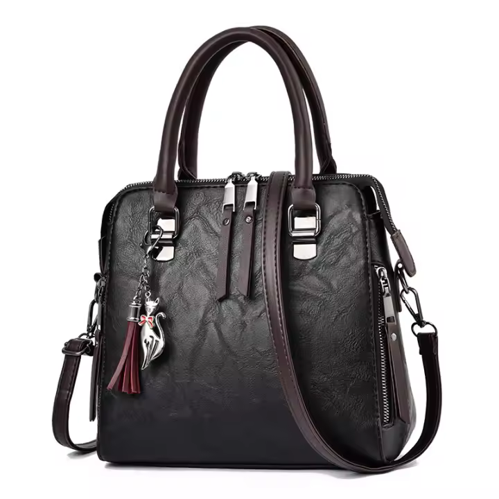Bolso De Hombro De Cuero PU De Moda Con Decoración De Borla Para Mujeres Bolso De Oficina Y Trabajo Doble Asa Casual - 1