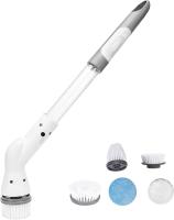 Cepillo de limpieza eléctrico giratorio de mango largo con 5 accesorios Cepillo de limpieza de baño Fregador eléctrico inalámbrico para duchas, lavabos y superficies (blanco) Limpiador de azulejos de baño - details 1