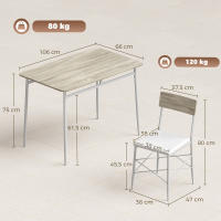 HOMCOM Juego de Mesa y Sillas de Comedor 5 Piezas, Mesa de Cocina Rectangular con 4 Sillas Acolchadas, Estilo Moderno, Marco Metálico, para Espacios Pequeños, Salón, 106x66x75 cm, Roble y Blanco - details 2