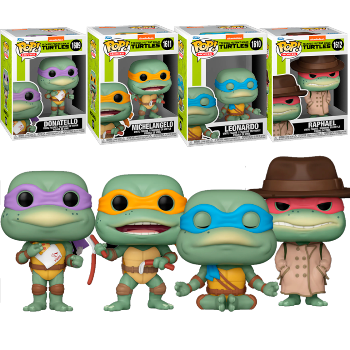 Funko  Pack 4 Funko Tortugas Ninja Michelangelo Donatello Raphael Leonardo s  Funko Pop sausage nunchakus napkin pizza hat coat meditating 1609 1610 1611  1612 Teenage Mutant -Hero Turtles