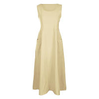 Vestido Sin Mangas De Algodón Y Lino Para Mujer Vestido De Verano Casual Cuello En V Largo Hasta La Rodilla Con Bolsillos - details 12
