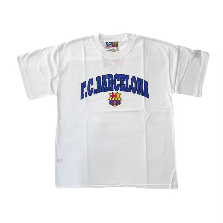Kappa Camiseta Fc Barcelona Retro Blanca Manga Corta Tallaje Ancho Vintage años 90 Nueva Escudo Barça Antiguo 1975 Regalo Ideal para Coleccionistas de Merchandising deportivo Deadstock Algodón 100% - 1