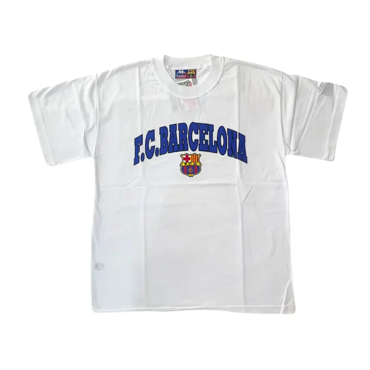 Kappa Camiseta Fc Barcelona Retro Blanca Manga Corta Tallaje Ancho Vintage años 90 Nueva Escudo Barça Antiguo 1975 Regalo Ideal para Coleccionistas de Merchandising deportivo Deadstock Algodón 100% - 1