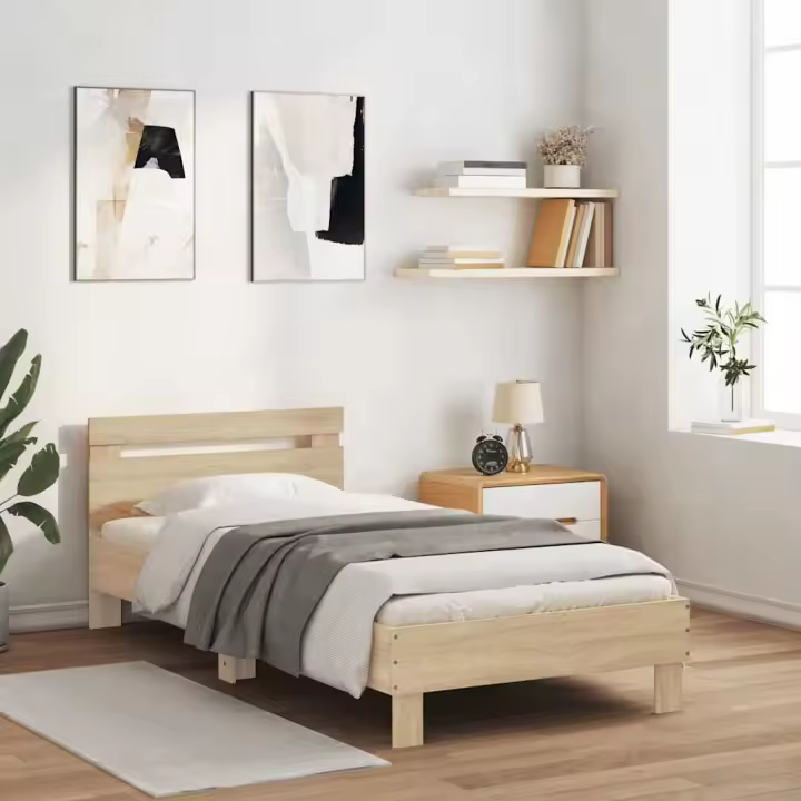 Estructura cama con cabecero sin colchón roble Sonoma 100x200cm - 1