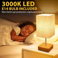 Lámpara de mesita de noche táctil, lámparas de mesita de noche de control táctil regulable, lámpara pequeña base de madera beige Pantalla de tela de lino para dormitorio, Bombilla regulable incluida - details 1