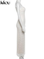 Vestido Maxi De Malla Kliou Para Mujer Elegante Con Tirantes Y Corte Hollow out Ajustado Alta Calle Trendy Ropa De Fiesta - details 2