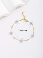 Pulsera De Acero Inoxidable Para Mujer Pulsera Cadena De Perla Azul Claro Para Fiestas De Vacaciones Estilo Trendy - details 0