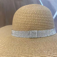 Sombrero De Sol Para Mujer Y Hombre Color Sólido De Moda Con Rhinestone 14cm Grande Paja Resistente Al Sol Plegable Para Playa Y Viajes - details 23