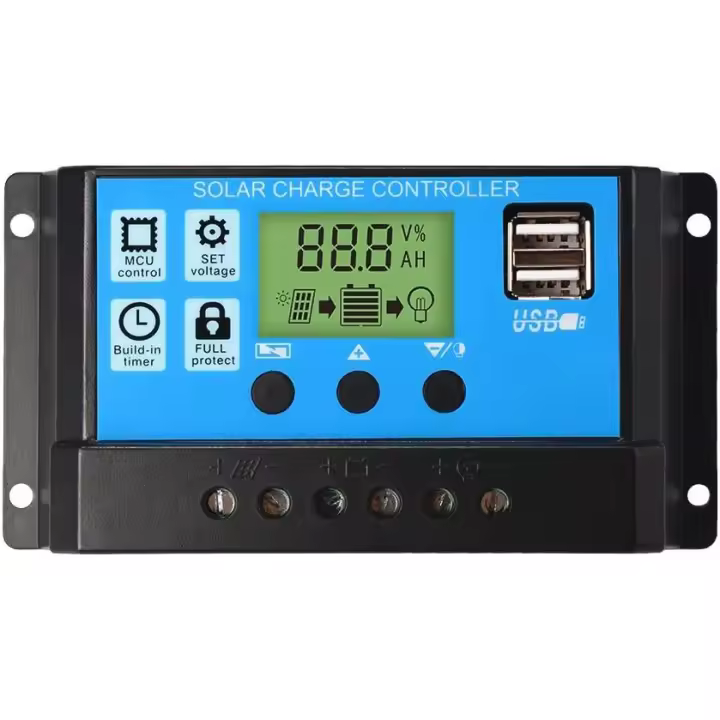 Controlador de carga de panel solar PWM, 12 V/24 V, 30 A, pantalla LCD, puerto USB dual - 1