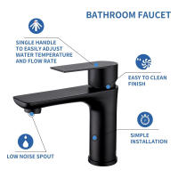 Grifo de baño de acero inoxidable, grifería de un solo orificio, negro mate, fregadero de baño, manija única - details 3