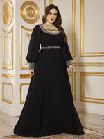 Vestido De Noche Elegante Para Mujer UNITHORSE De Largo Con Cuello En Forma De Cuadrado Manga De Linterna Y Decoración De Lujo Con Diamantes Vestido Largo Para Fiesta - details 2