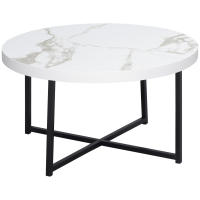 HOMCOM Mesa de Centro Mesa de Salón Redondo con Encimera Símil Mármol y Marco de Metal para Oficina Dormitorio Comedor Estilo Moderno 80x80x45 cm Blanco - details 0