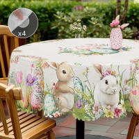 Mantel Redondo De Pascua Con Diseño De Tulipán Conejito Y Huevo En Pintura Acuarela Tamaño Variado Decoración De Jardín De Primavera Para Uso Diario En Cocina Terraza - details 2