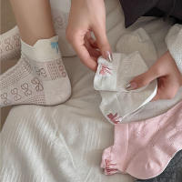 Calcetines Cortos Para Mujer Con Lazo Impreso 6/12 Pares Absorbentes De Humedad Transpirables Malla Suave Y Cómoda Para Verano - details 5
