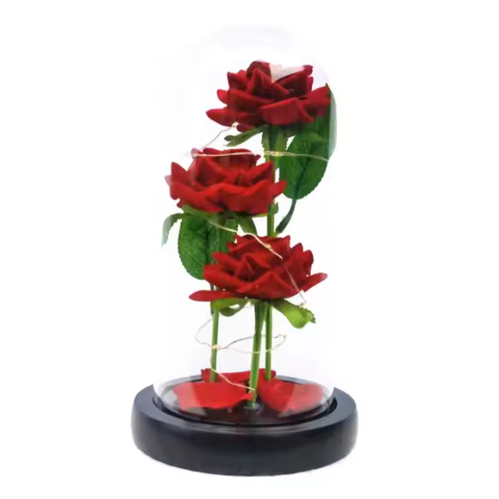 Kit de Rosas de La Bella y la Bestia - Rosa Eterna con Cúpula de Cristal con Luz LED, Regalo Perfecto para Cumpleaños, Aniversarios y Bodas - 1