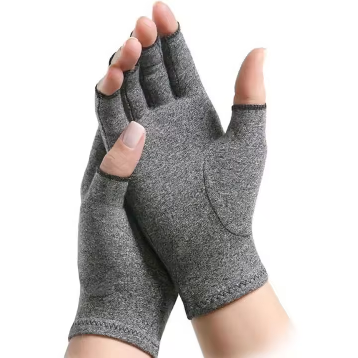 Active Arthritis Therapy Gloves - Fingerless, Grey, Increase Circulation, Reduce Pain (M) - 1