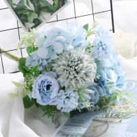 1 Bouquet De Flores Artificiales Azul Peonía Y Rosa Para Decoración De Bodas Y Salón De Estilo Otoño Material Seda - details 6