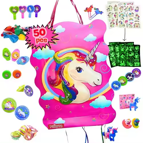 Piñata Cumpleaños Infantil - Piñata + Pack 50 Juguetes de Relleno Piñata - Piñata Cumpleaños - Piñatas Infantiles - Relleno piñatas de cumpleaños infantil - Piñata Unicornio- Piñatas - MANLOZ - 1