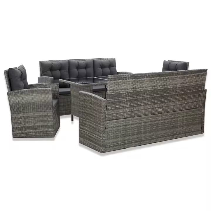 vidaXL Set de muebles de jardín 10 pzas y cojines ratán sintético gris - 1