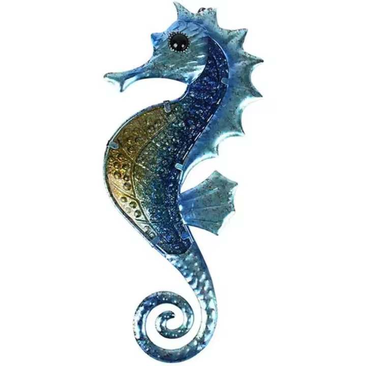 Decoración de pared de estrella de mar, arte de Metal, escultura decorativa de cristal azul para colgar para baño - 1