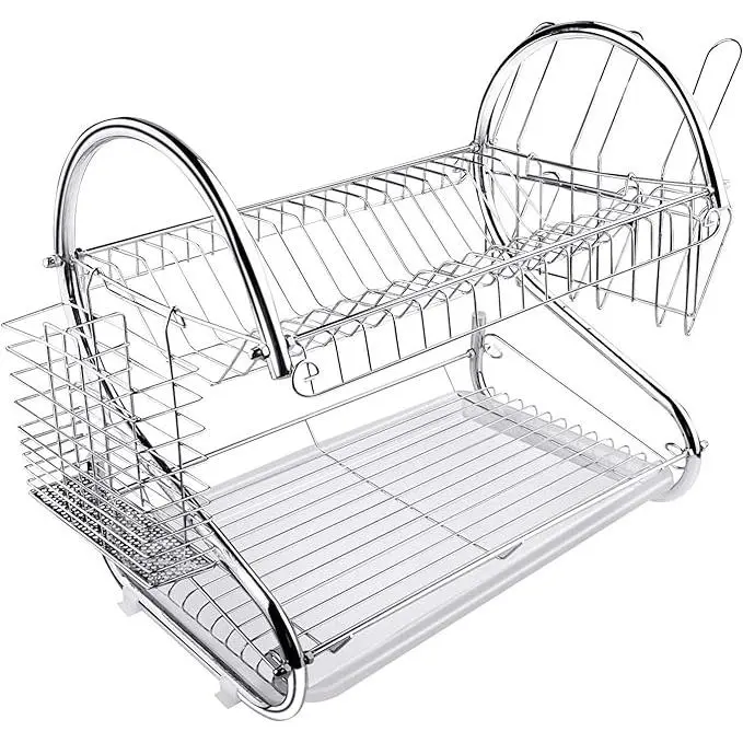 ARTEHOME Escurreplatos de Dos Niveles Estante Plateado, Cuencos Platos Portavasos con Bandeja de Goteo - 1